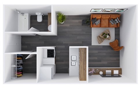 Floor plan for studio, 1 bath, 323 sqft